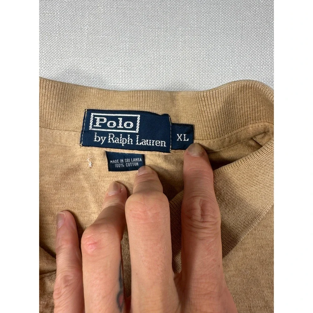 Polo Ralph‎ Lauren Mens XL Tan Khaki Short Sleeve Cotton Polo Shirt Pony Logo